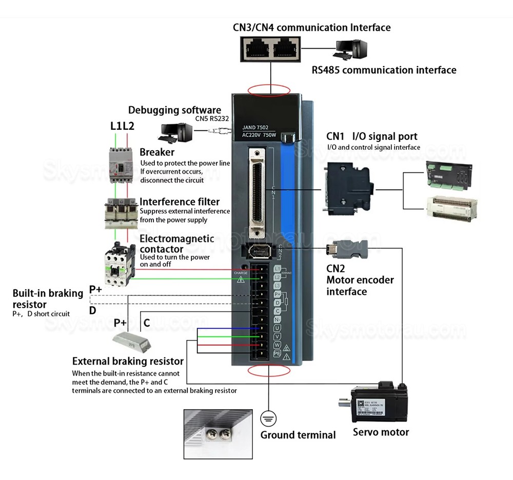180V-240V 1.0kW AC Servo Motor Driver JAND10002-20B 7.6A Single Phase Built-in Braking Resistor
